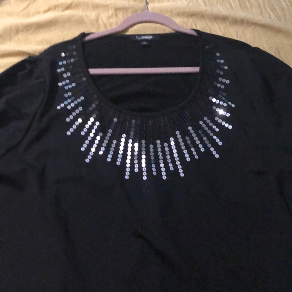 Black blouse with silver sequin neckline detail